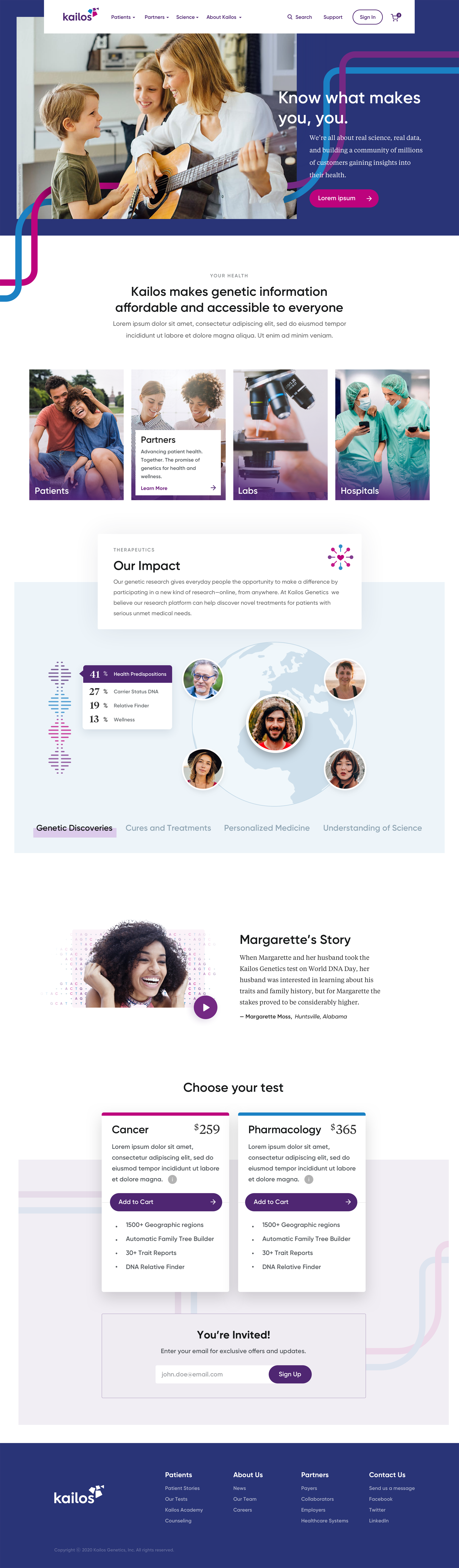 Kailos Genetics homepage - website development project